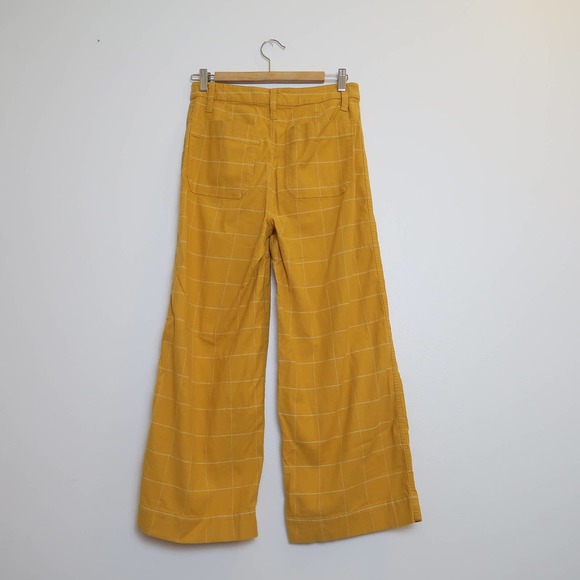 Madewell Emmett wide leg pants in mustard yellow and white windowpane grid 27 - Picture 4 of 5